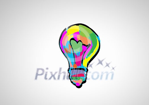 Conceptual image with light bulb drawn in colors Conceptual image with light bulb drawn in colors