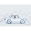 Young girl driving car made of paper