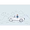 Young girl driving car made of paper
