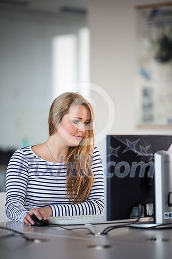Pretty, young female working on a computer Pretty, young female working on a computer