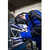 Industrial workers welding metal with many sharp sparks, Welder working a welding metal with protective mask and sparks