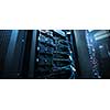 Network server room with servers/high performance computers running processes