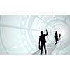 Businessman standing in virtual designed tunnel room