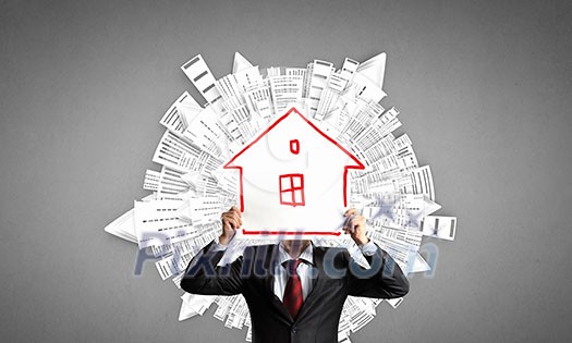 Unrecognizable businesswman holding paper sheet covering his face Unrecognizable businesswman holding paper sheet covering his face