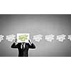 Unrecognizable businessman holding paper covering his face presenting money concept
