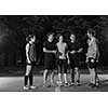 group of healthy people jogging in city park, runners team on morning training