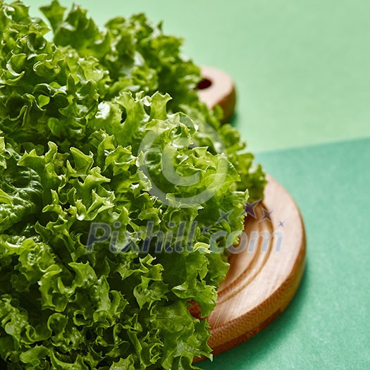 Freshly picked bunch of natural lettuce - ingredients for cooking natural detox food on a green with place for text. Vegetarian organic food. Freshly picked bunch of natural lettuce - ingredients for cooking natural detox food on a green with place for text. Vegetarian organic food.