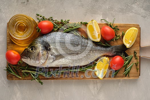 Fresh Raw Dorado with lemon, thyme, cherry and rosemary Fresh Raw Dorado with lemon, thyme, cherry and rosemary