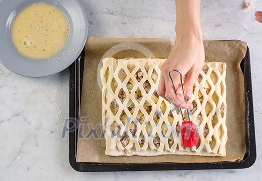 Cooking process top view. The process of making homemade baking. Cooking process top view. The process of making homemade baking.