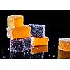 Fresh delicious juicy home made marmalade on a black background
