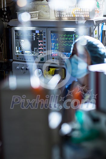 Anesthesiology unit during a surgery in a modern hospital Anesthesiology unit during a surgery in a modern hospital