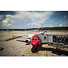 Commercial flight aircraft in airport with passangers boarding