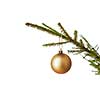 Christmas celebration holiday background with copyspace - Christmas-tree decoration bauble on decorated Christmas tree branch isolated on white background