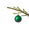 Christmas celebration holiday background with copyspace - Christmas-tree decoration bauble on decorated Christmas tree branch isolated on white background