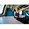 Young woman traveling by train