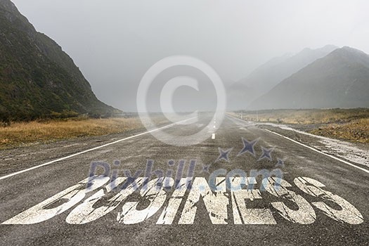 Conceptual image with word business on asphalt road Conceptual image with word business on asphalt road