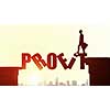 Businessman running on profit word bridge over precipice