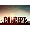 Business people pulling word concept representing collaboration work