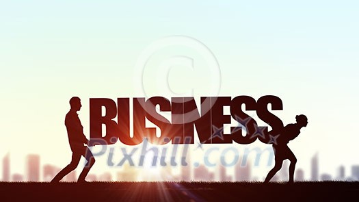 Business people carrying word business representing collaboration concept Business people carrying word business representing collaboration concept