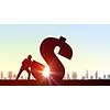 Silhouette of businessman and big dollar currency symbol