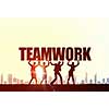 Business people lifting word teamwork representing collaboration concept