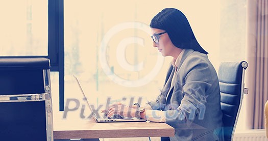 Young female Entrepreneur Freelancer Working Using A Laptop In Coworking space