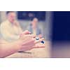 young businessman hand using pen closeup shot