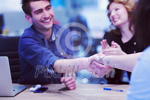 Business Partner Shake Hands on meetinig in modern office building Business Partner Shake Hands on meetinig in modern office building
