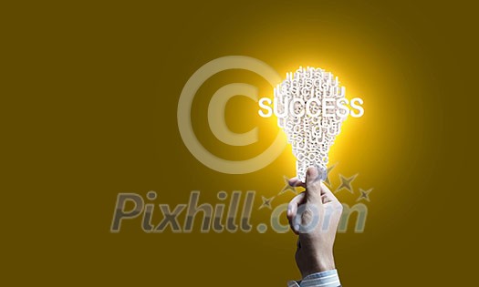 Businessman holding in hands successful idea concept Businessman holding in hands successful idea concept