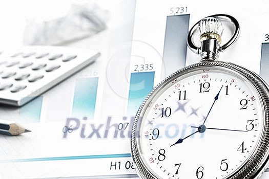 Pocket watch and business concepts on digital background Pocket watch and business concepts on digital background