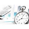 Pocket watch and business concepts on digital background