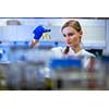 Portrait of a female researcher carrying out research in a chemistry lab (color toned image; shallow DOF)