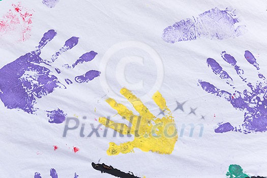 child colorful hands and foots print on white background child colorful hands and foots print on white background