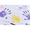 child colorful hands and foots print on white background
