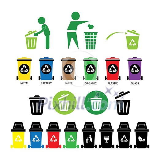 recycling bin icons set on white background recycling bin icons set on white background