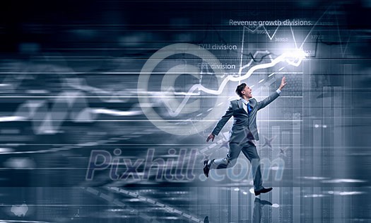 Young businessman running and tryinhg to catch up with something Young businessman running and tryinhg to catch up with something