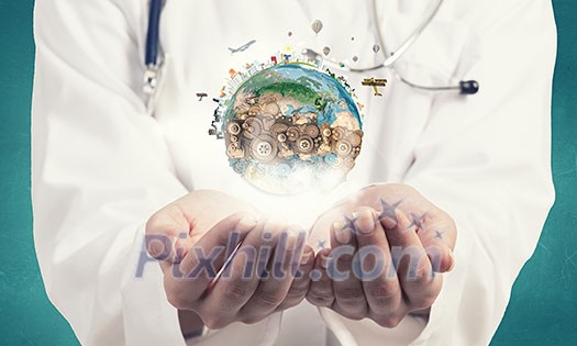 Hands holding Earth planet concept. Elements of this image are furnished by NASA Hands holding Earth planet concept. Elements of this image are furnished by NASA