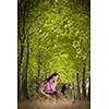 Autumn hunting season. Hunting. Outdoor sports. Woman hunter in the woods