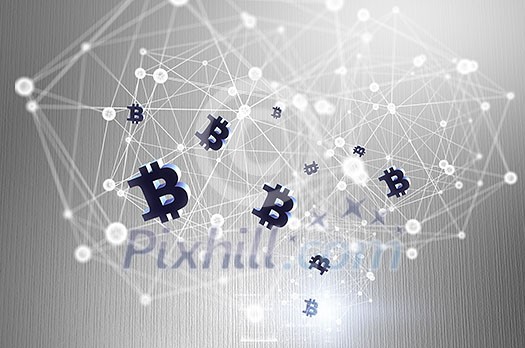 Background technology concept with crypto currency symbols. Mixed media Background technology concept with crypto currency symbols. Mixed media