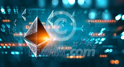 Background technology concept with crypto currency symbols. Mixed media Background technology concept with crypto currency symbols. Mixed media