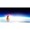 Little girl and big Earth planet. Elements of this image furnished by NASA