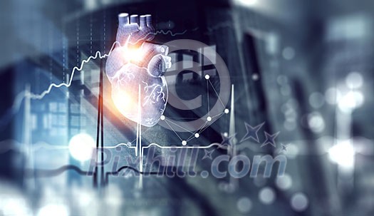 Anatomic heart model and digital technologies background Anatomic heart model and digital technologies background
