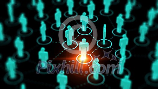 Abstract social network concept, connecting human figures by network graph. Abstract social network concept, connecting human figures by network graph.