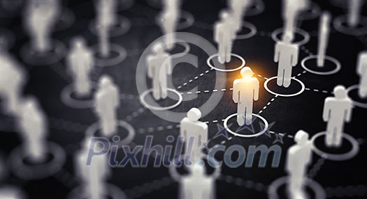 Abstract social network concept, connecting human figures by network graph. Abstract social network concept, connecting human figures by network graph.