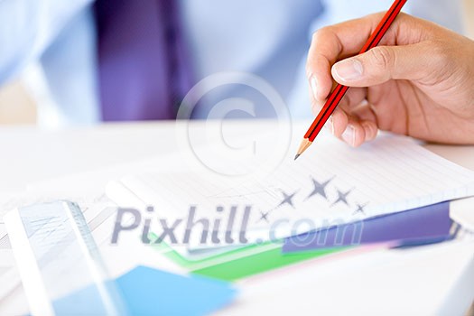 Close up hands writing. Office workplace Close up hands writing. Office workplace