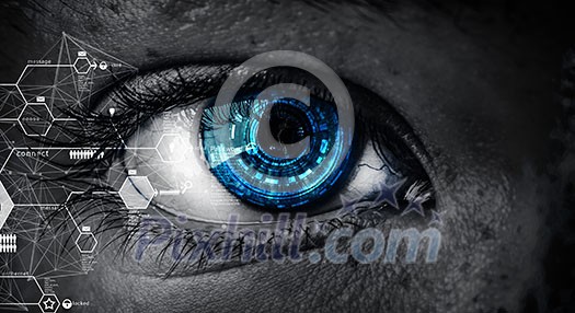 close up of eye and business graph close up of eye and business graph
