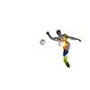 Football player kicks the ball, isolated on white background