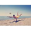 male beach volleyball game player jump on hot sand
