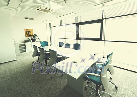 interior of new modern office meeting room with big windows