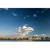 New York City NYC Manhattan Downtown Skyline, viewed from Jersey City, New Jersey, USA.